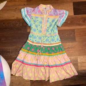 CeliaB Ursula Mini Skirt Dress Cotton Tiered Puff Sleeves XS NWOT